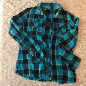 Empyre blue and green flannel button down shirt